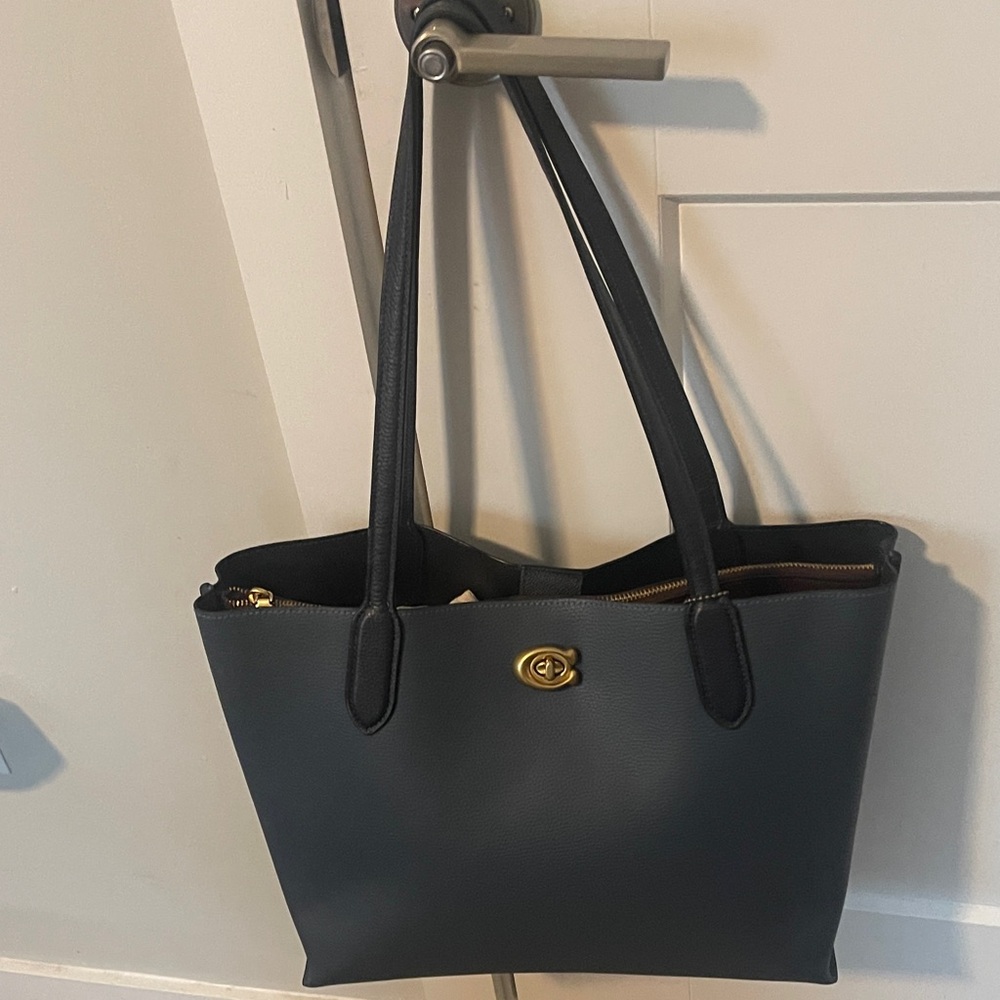 Blue Leather Coach Tote Bag